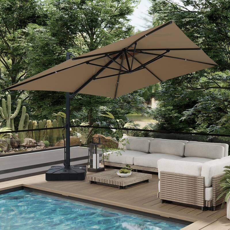 10 x 13ft Rectangular Double Top Cantilever Umbrella with Base & LED Lights