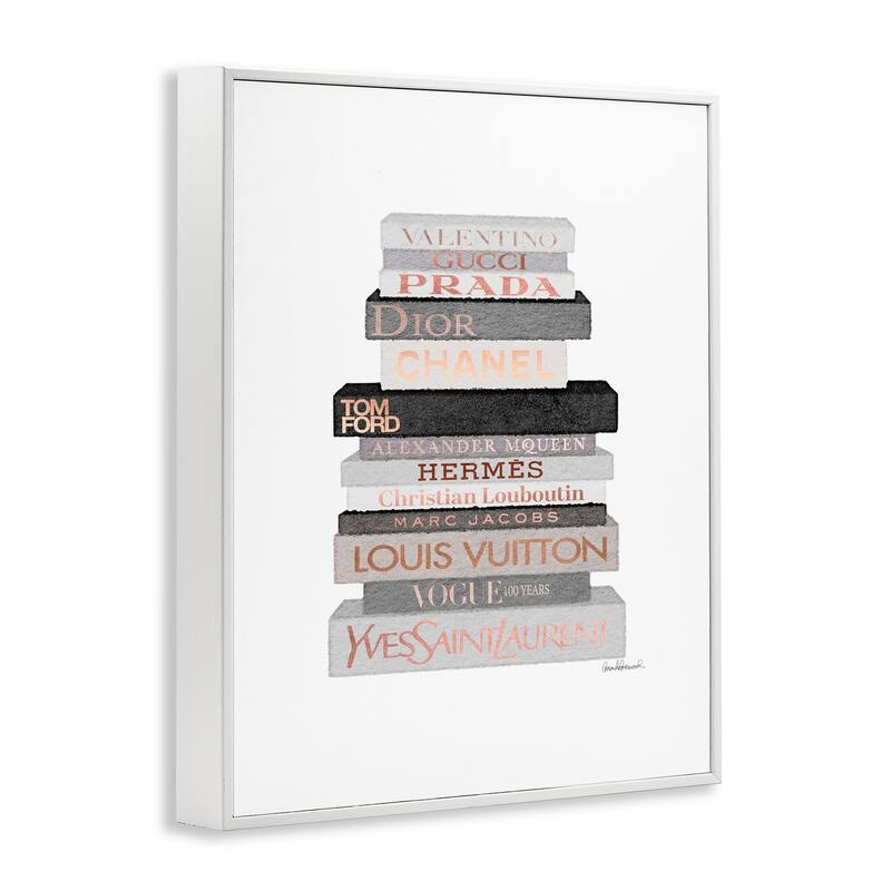 Neutral Grey and Rose Gold Fashion Bookstack Framed Wall Art