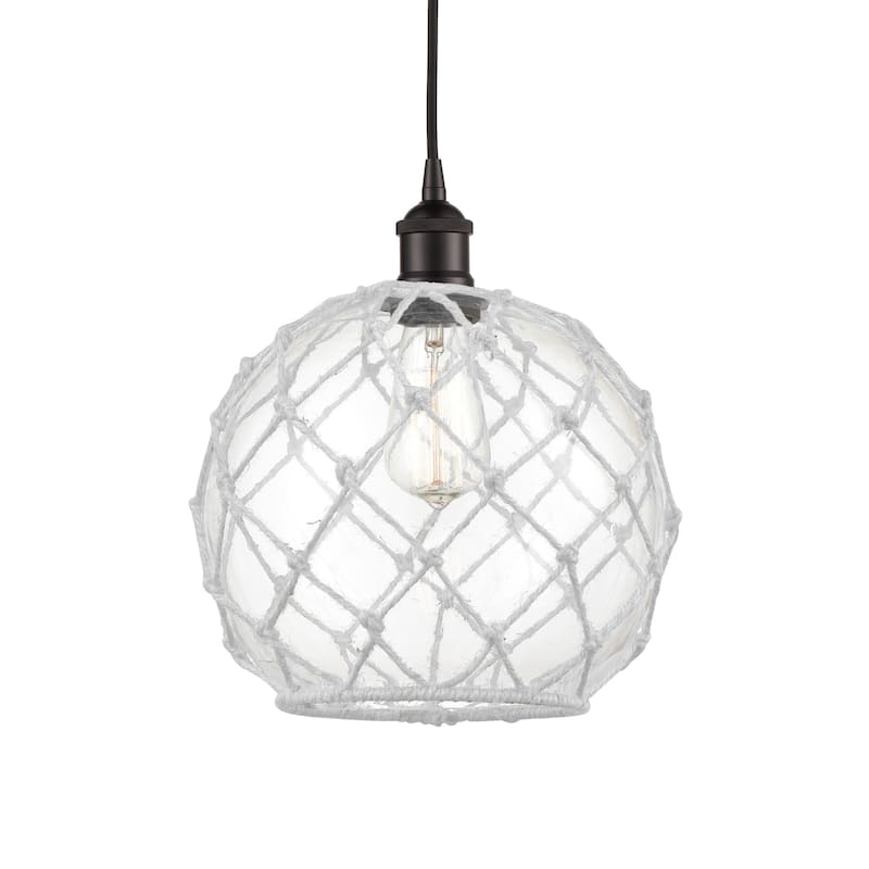 Innovations Lighting 616-1P-13-10 Farmhouse Pendant Farmhouse 10" Wide - Oil Rubbed Bronze / Clear Glass / White Rope