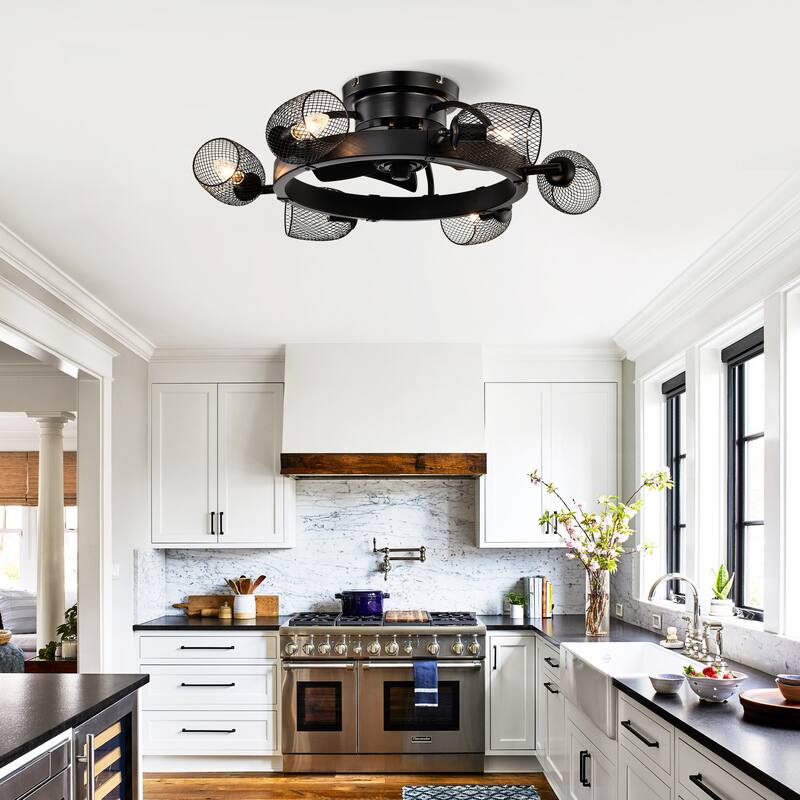 25.8''Industrial Ceiling Fan With Remote Control,5 Abs Blades Small Size Ceiling Fan,6 Pcs*E26 (Does Not Include Light Bulbs)