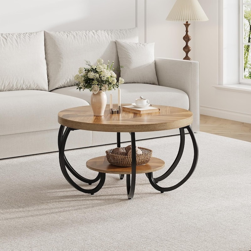30 Inch 2 Tier Rustic Coffee Table with Storage Shelf for Small Spaces Apartments Office - N/A