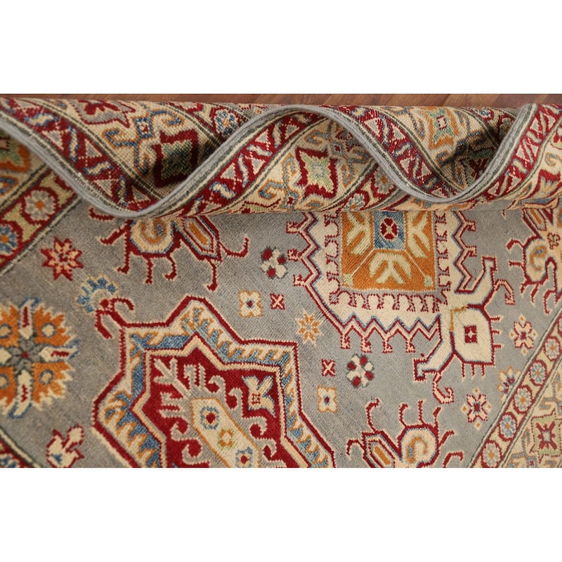 Kazak Accent Rug Handmade Traditional Grey Wool Carpet - 4'1" x 6'0"