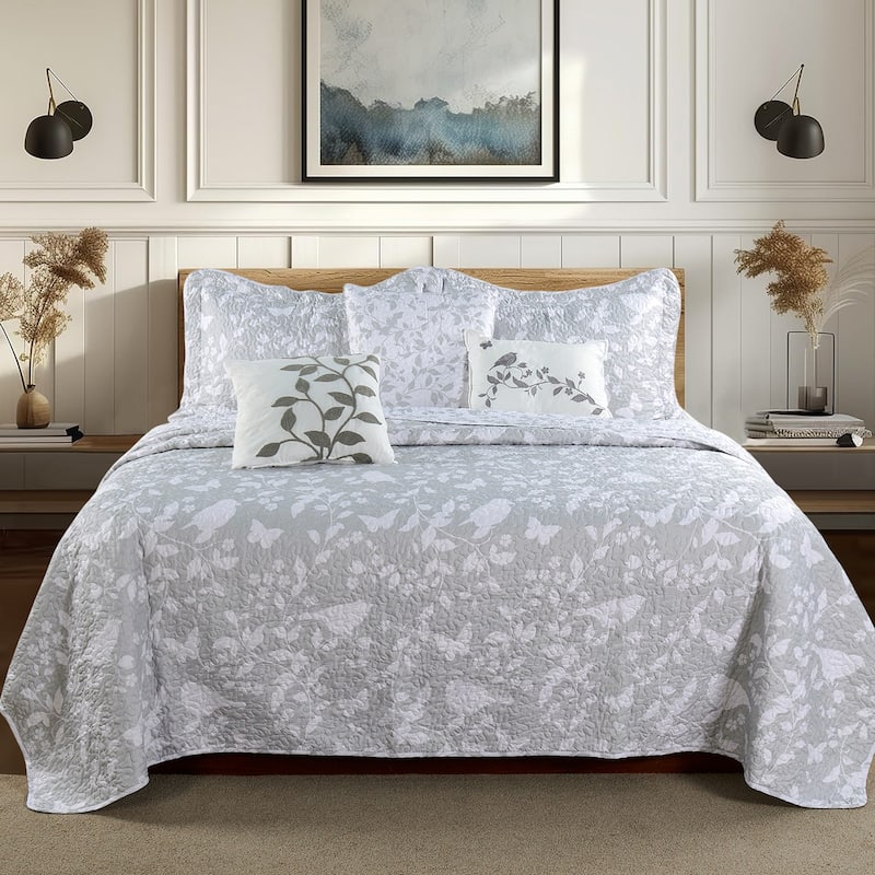 Serenta Birdsong 6-piece Quilted Bedspread Coverlet Set - Grey - King