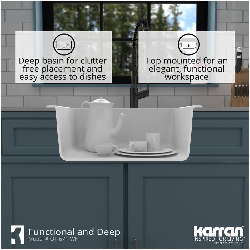 Karran USA QT-671-PK1 Quartz QT 25" Drop In Single Basin Quartz