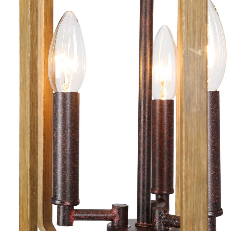 Modern Farmhouse 3-Light Wood Grain Lantern Island Pendant Lights for Dining Room - 9" D x 21" H