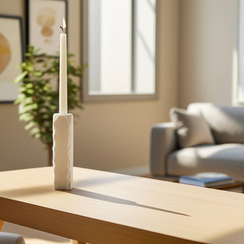 Marble Stone Candle Holder Cylindrical Taper Sleek Sculptural Design