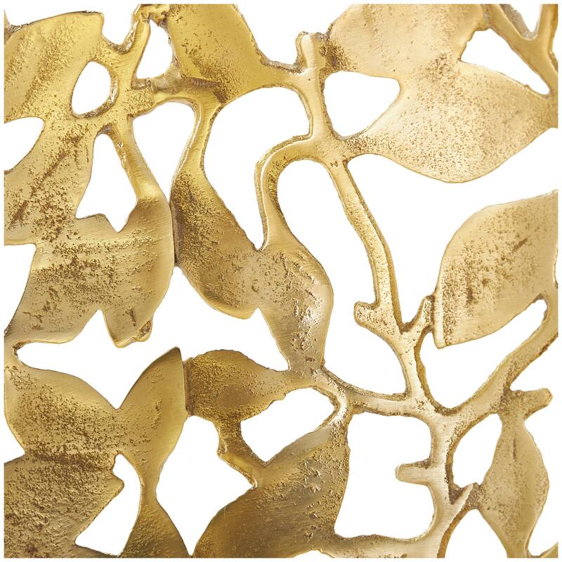 Gold Aluminum Metal Leaf Decorative Decorative Bowl with White Detailing (Set of 2)