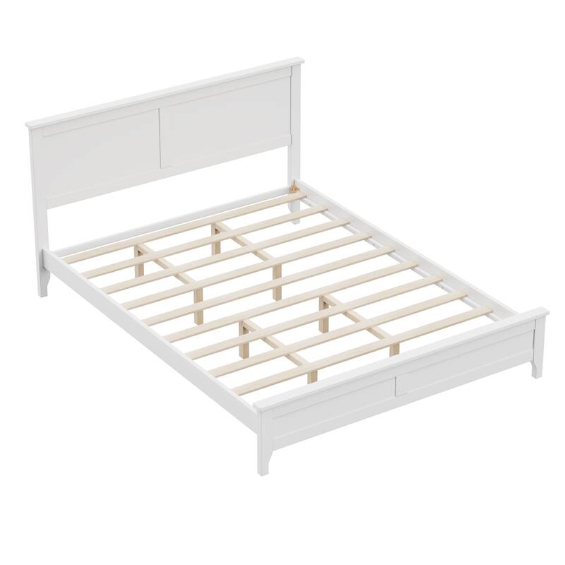 Classic Antique Platform Bed, Solid Pine Bed Frame with Headboard, Sturdy Wooden Slats Support, No Box Spring Needed