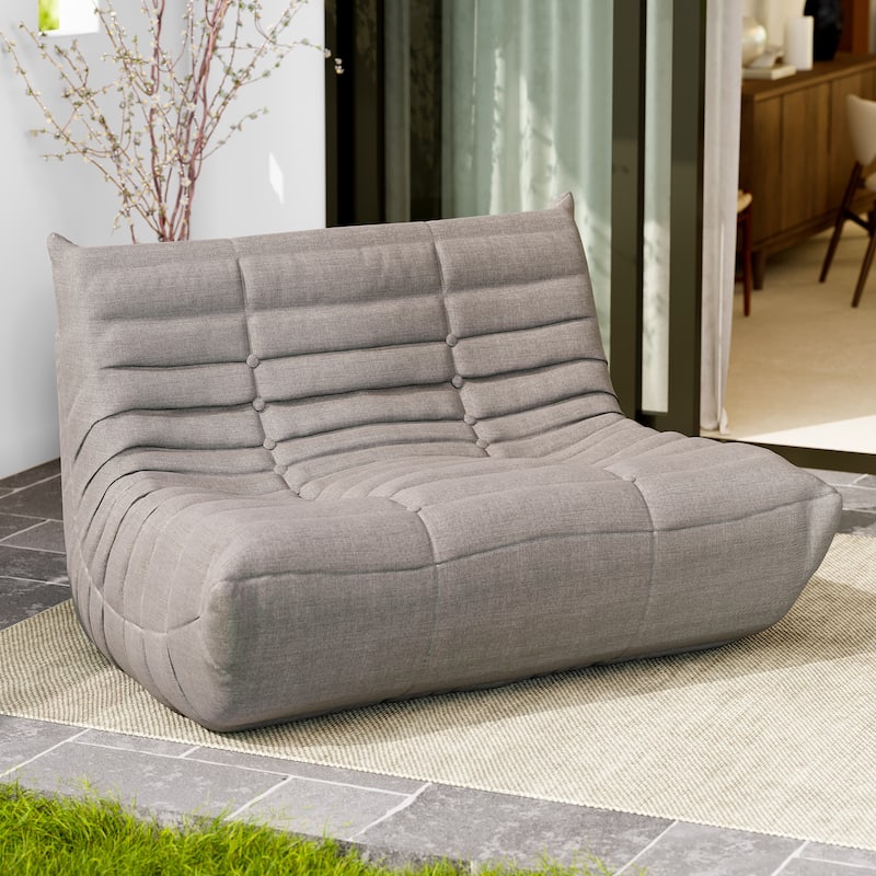 Outdoor Club Chair Patio Wood Arm Chair with Cushion Set of 2 - Beige