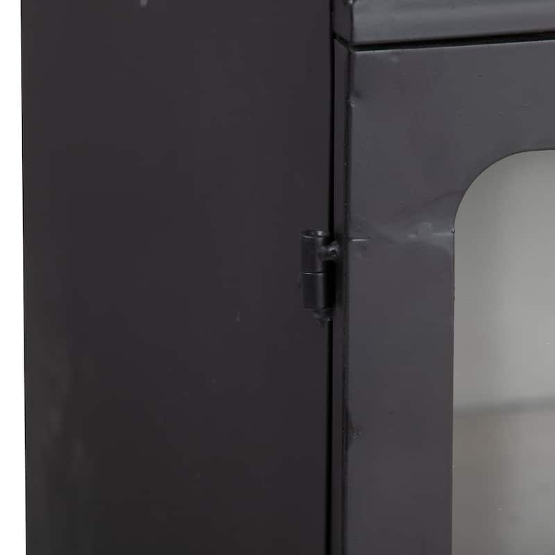 Metal Cabinet with Glass Doors and Wheels