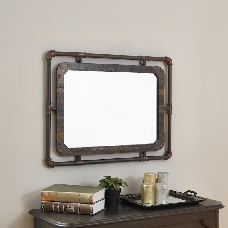 Revo Industrial 31-inch Metal Floating Wall Mirror by Furniture of America - Espresso