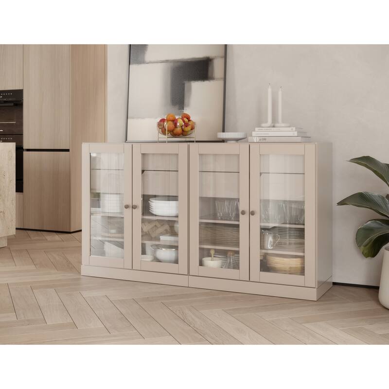 Palace Imports 100% Solid Wood 64" Sideboard with Clear Glass Doors, 4-Drawers and Adjustable Shelves - Beige