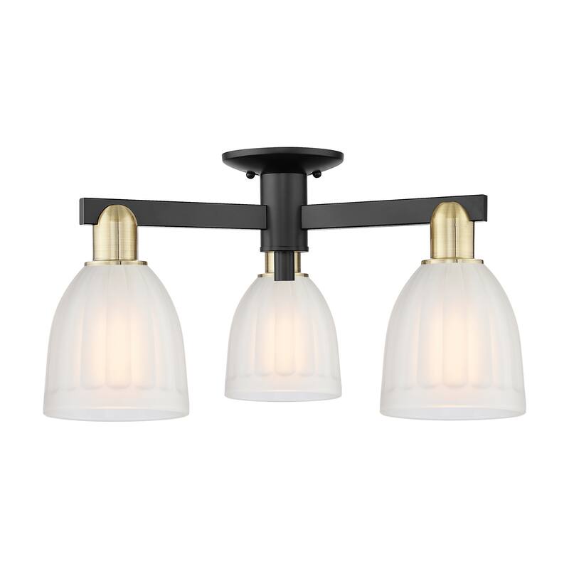 Innovations Lighting 716-3F-12-24 Brookfield Semi-Flush Brookfield 3 - Black Antique Brass / White