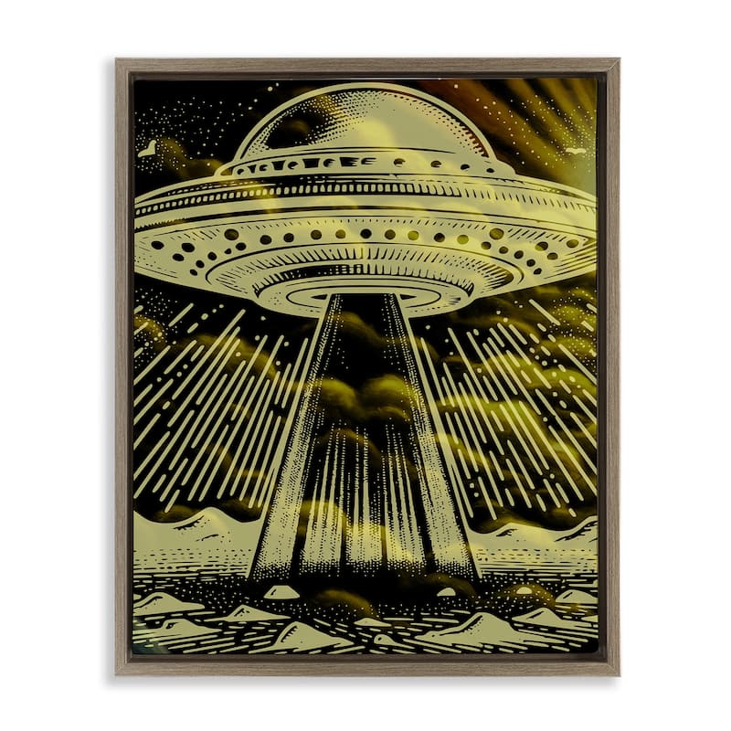 Stupell Mysterious Alien UFO Framed Floater Canvas Wall Art Design By Jesse Keith - 25 x 31 - Brown
