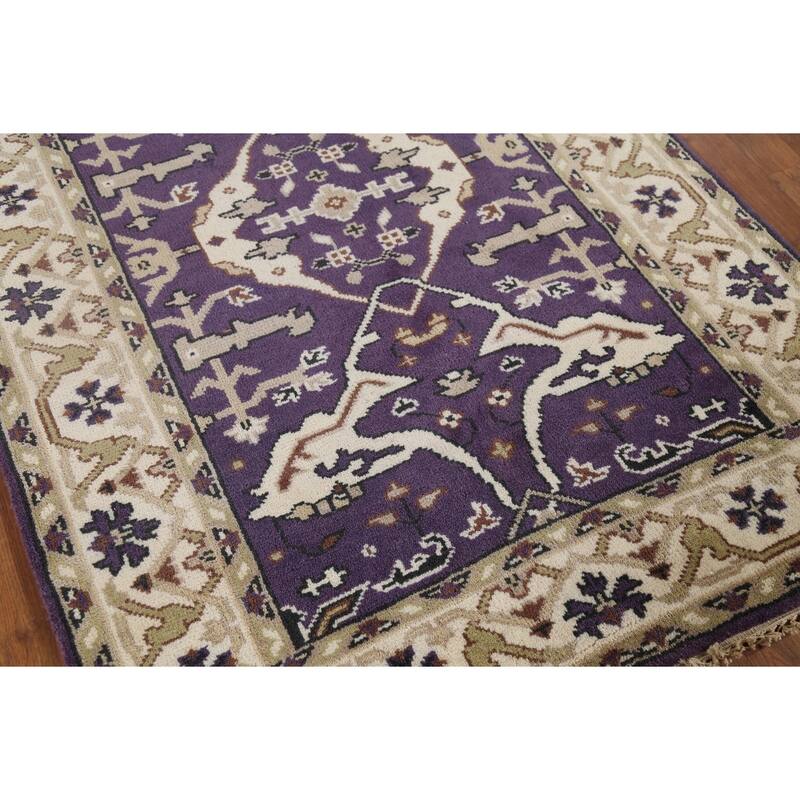 Hand Knotted Oriental 100% Wool Carpet Transitional All-Over Purples Oushak Area Rug - 6' 0'' X 4' 2''