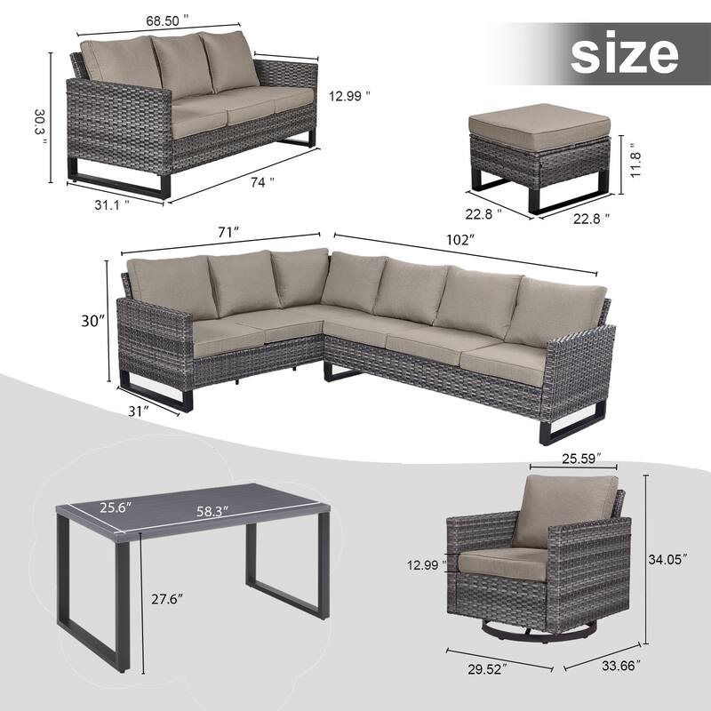 Gymojoy Outdoor Patio Sofa Swivel Chairs Porch Furniture Set