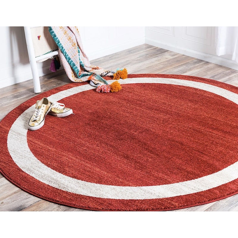 Contemporary Weby Collection Area Rug - 4' Round - Terracotta