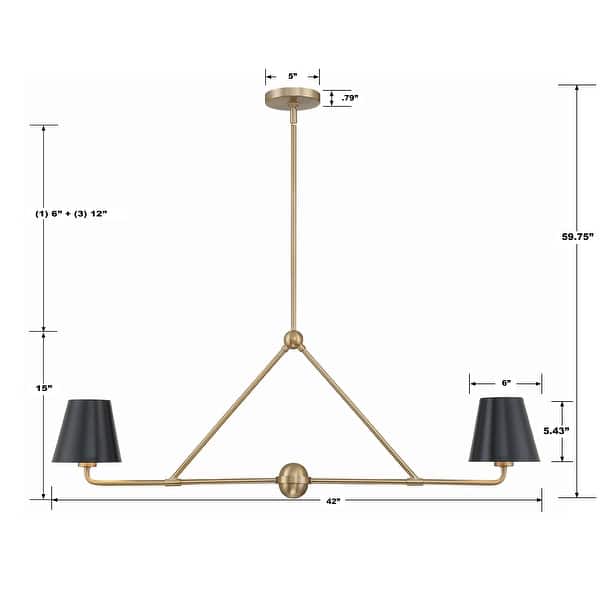 Xavier 2 Light Vibrant Gold Chandelier - 42"W x 15"H