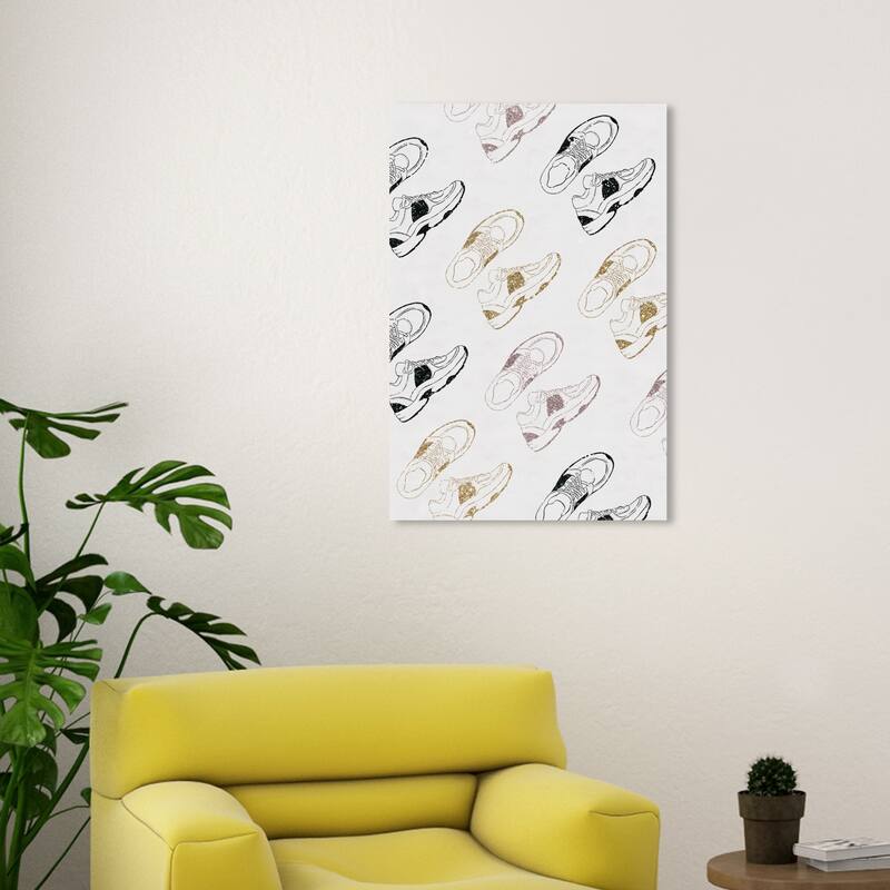 Wynwood Studio Canvas Fashion and Glam Sneakers for Days Gold and Metallic Gold Glam Wall Art Canvas Print - 30 x 20