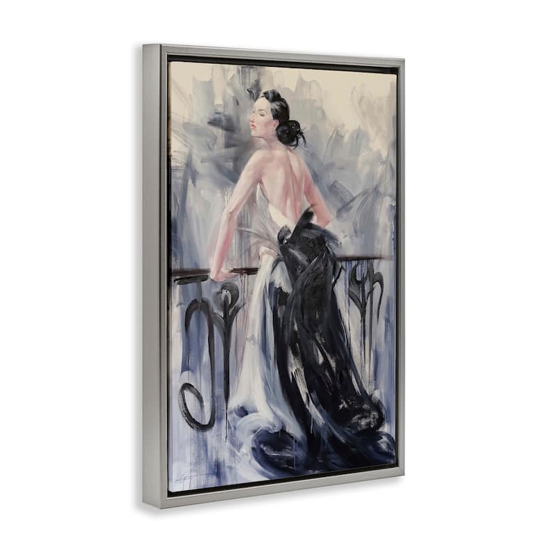 Stupell Elegant Woman Against Railing Framed Floater Canvas Wall Art Design By Lucille Lee