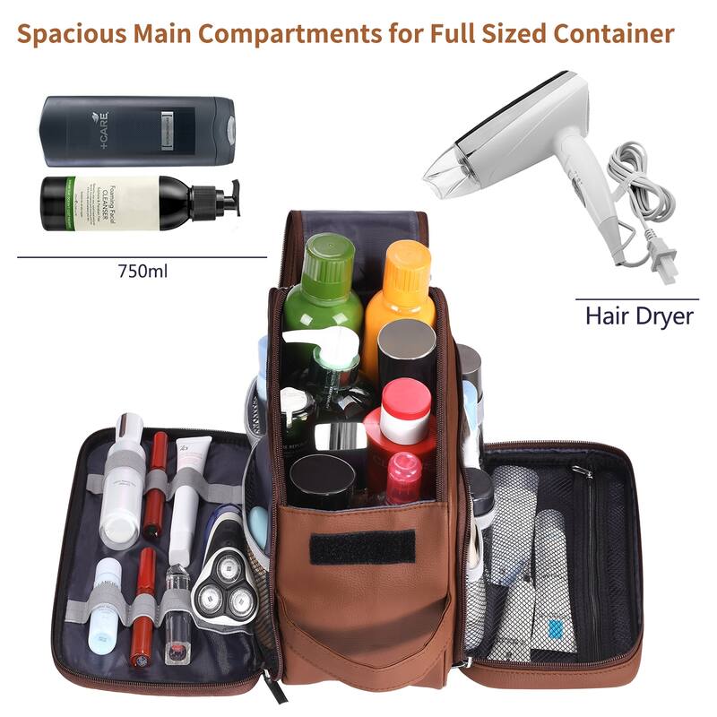 PU Leather Toiletry Bag for Men - Water-Resistant Travel Dopp Kit for Grooming, Shaving, Cosmetics & Accessories