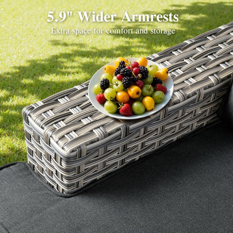 OVIOS 8 Pieces Wide Arm T shaped Seat Curved Swivel Chair Set With Ottoman