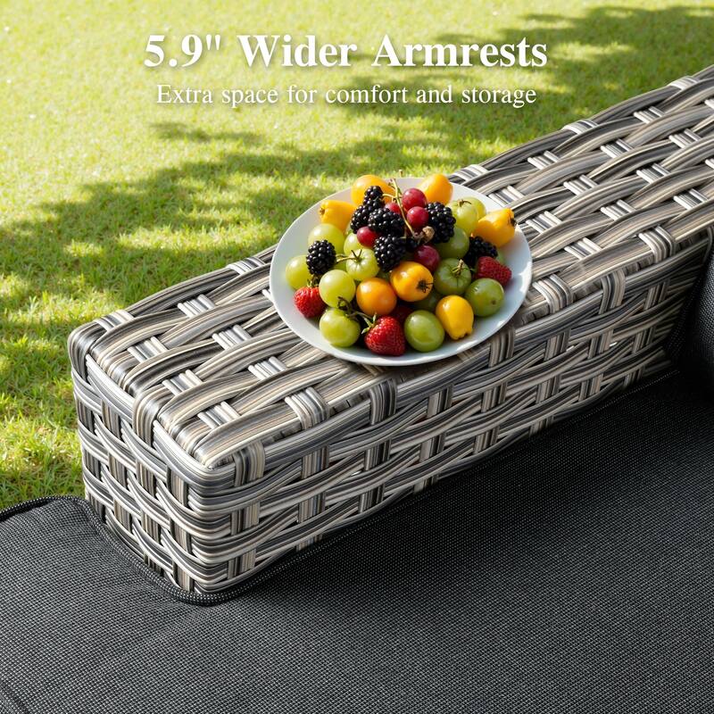 OVIOS 9 Pieces T shaped Seat Wide Armrest Swivel Chair Set With Solar-Powered Coffee Table