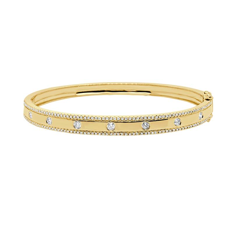 Auriya 14k Gold Lab Grown Round Diamond Station Flex Bangle Bracelet 0.77 ct. tw. (F-G, VS) - White - Yellow