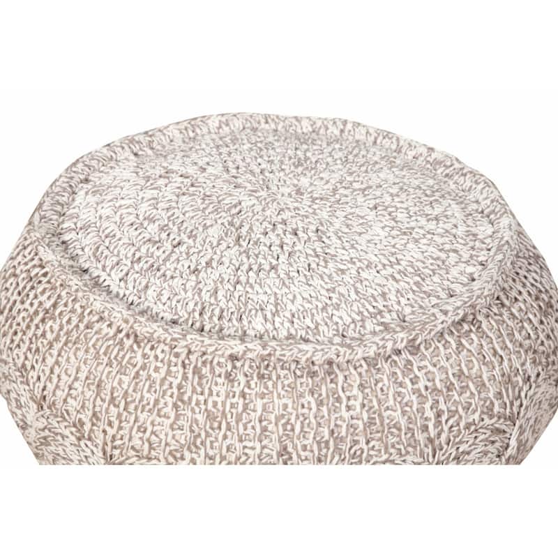 20" Tan and Gray Hand Knotted Round Pouf Ottoman