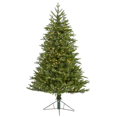 5Ft Artificial Christmas Tree with Lights - Holiday Decor, Festive Tree, Warm White LED Lights, Easy Setup - Green - 60