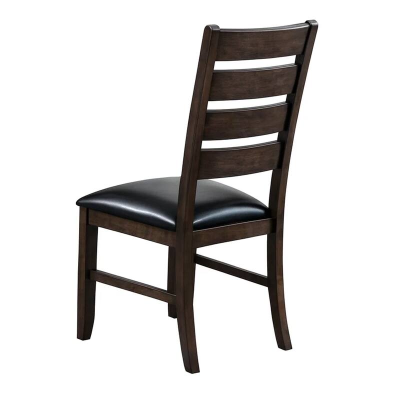 Ladder Back Wooden Side Chair with Leatherette seat, Set of 2, Black and Brown