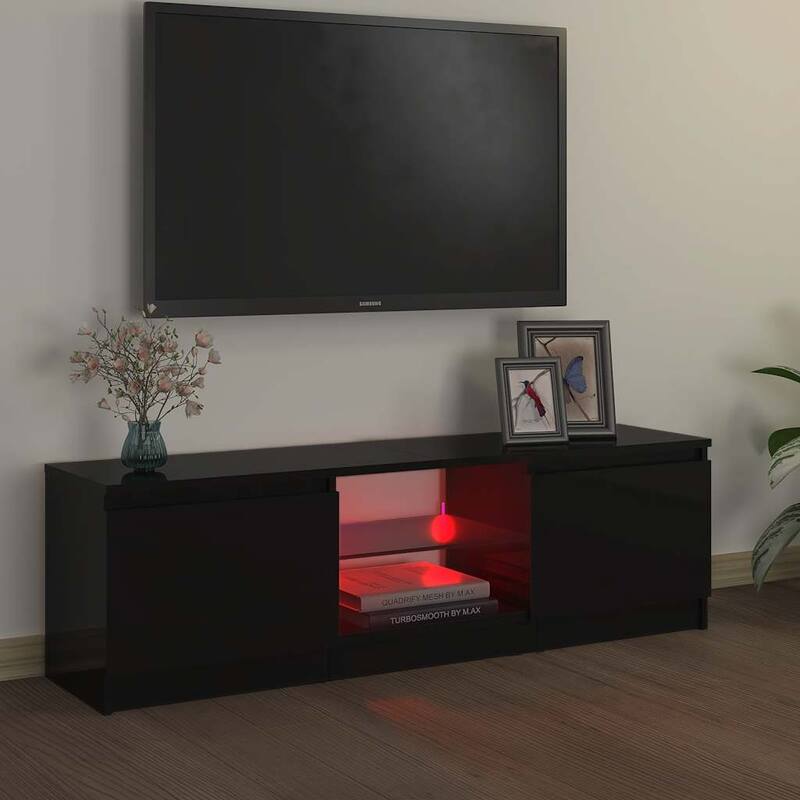 vidaXL TV Cabinet Black Engineered wood, tempered glass Medium - 47.2" x 12" x 14"