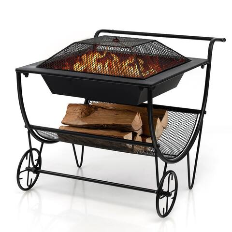 Costway Outdoor Wood Burning Fire pit Steel Patio Stove w/ Log Storage - See Details