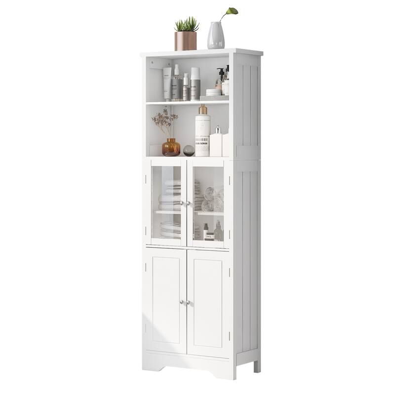 Roomfitters Tall Storage Cabinet with Shelves and Doors for Bathroom Kitchen or Living Room Freestanding MDF Unit, White