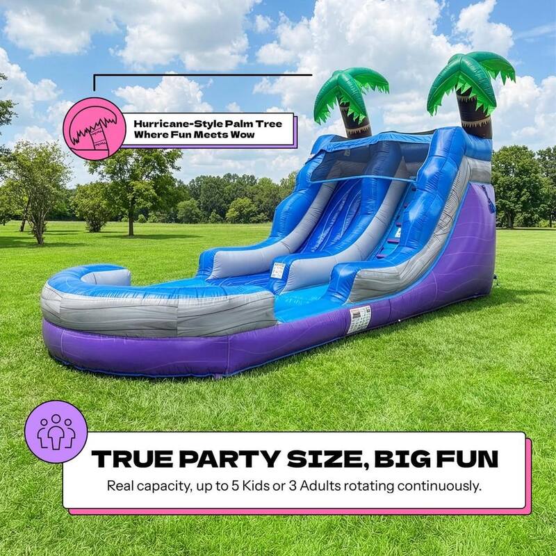 POP JUMP Tropical 27' Waterslide with Pool - Blue - 13' x 12' x 23'