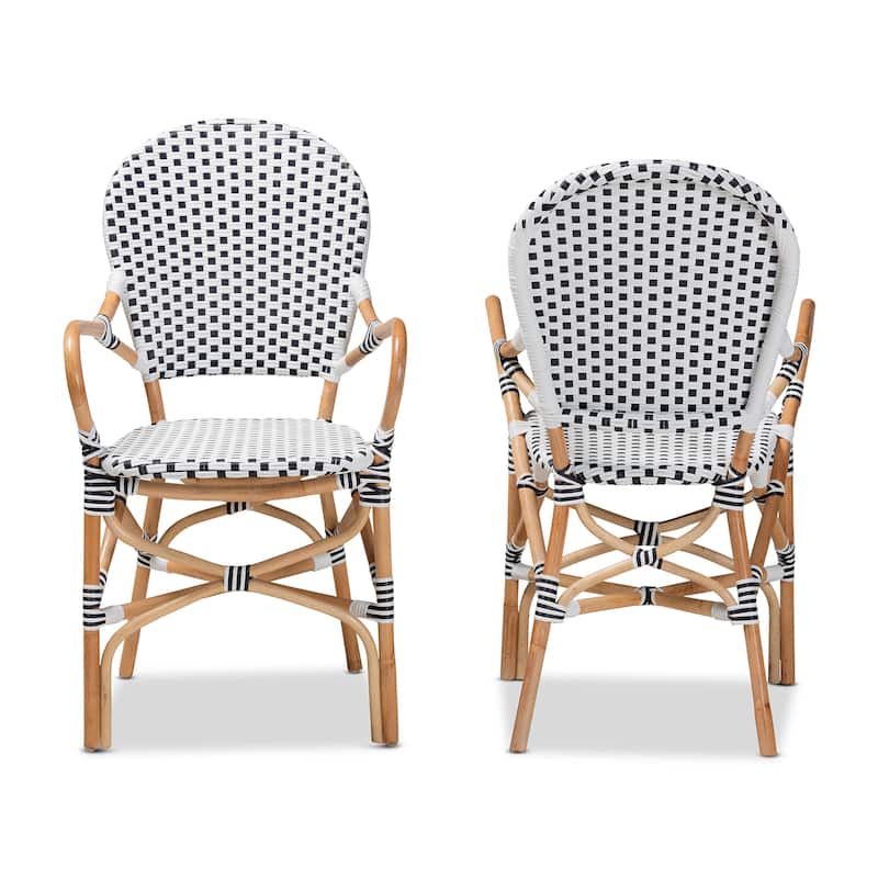 Naila Black and White Weaving/ Natural Rattan Indoor and Outdoor Bistro Chair Set(2PC)