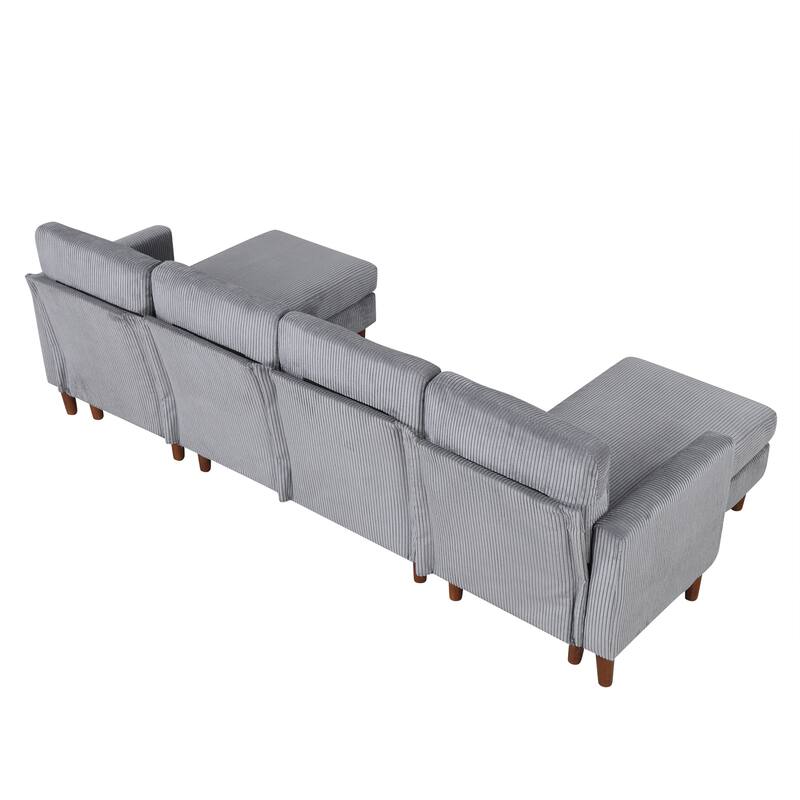 Grey 103'' Versatile U-Shaped 4-Seat Sectional Sofa with 2 Chaises, Solid Wood Legs, and Spacious Seating Areas