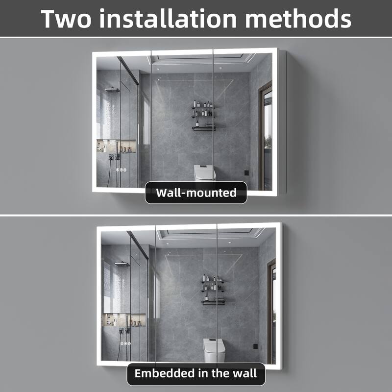 GDFStudio Elowen Aluminum Glass LED Medicine Cabinet with Anti-Fog Storage