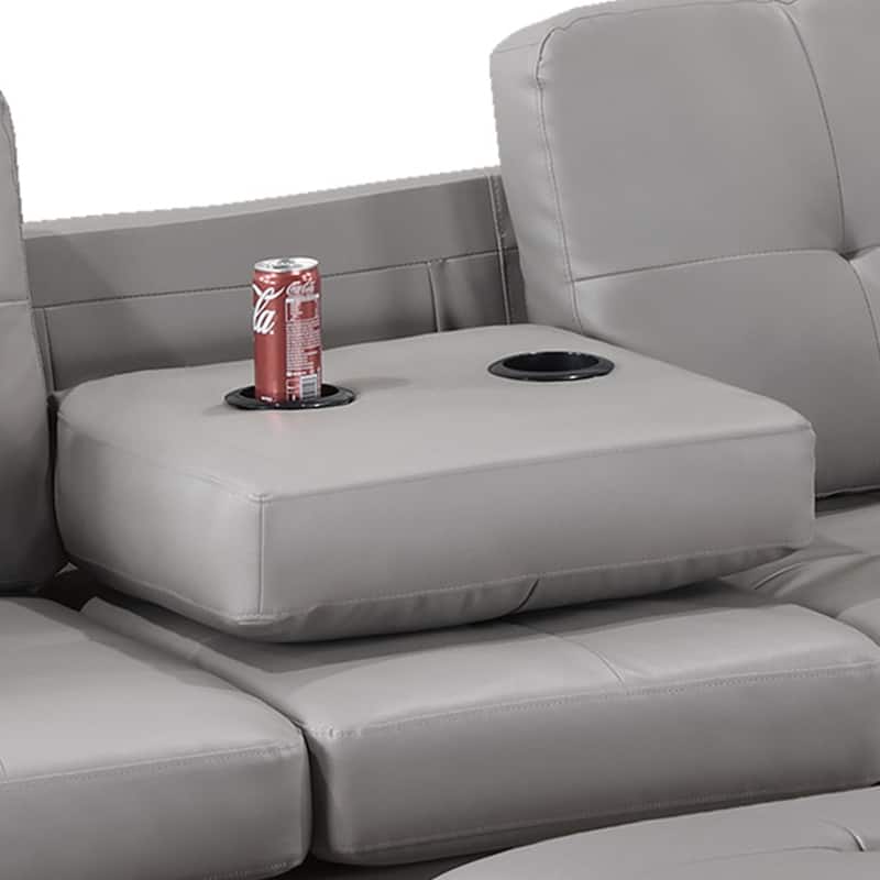 3 Piece Faux Leather Sectional Sofa Set with Storage Ottoman