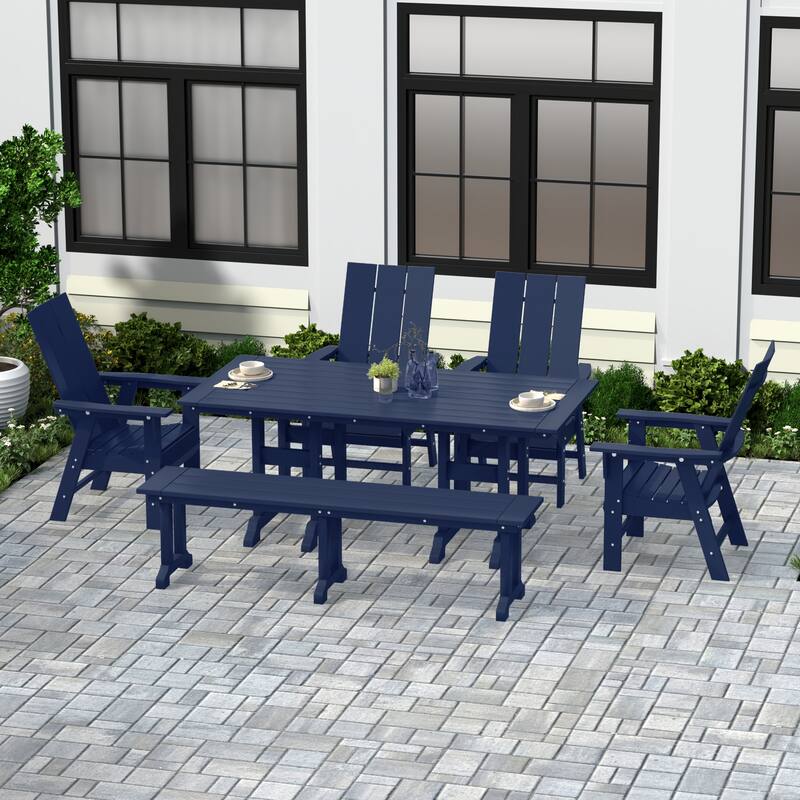 Shoreside 6-Piece Rectangular Poly Eco-Friendly All Weather Outdoor Dining Set with Bench