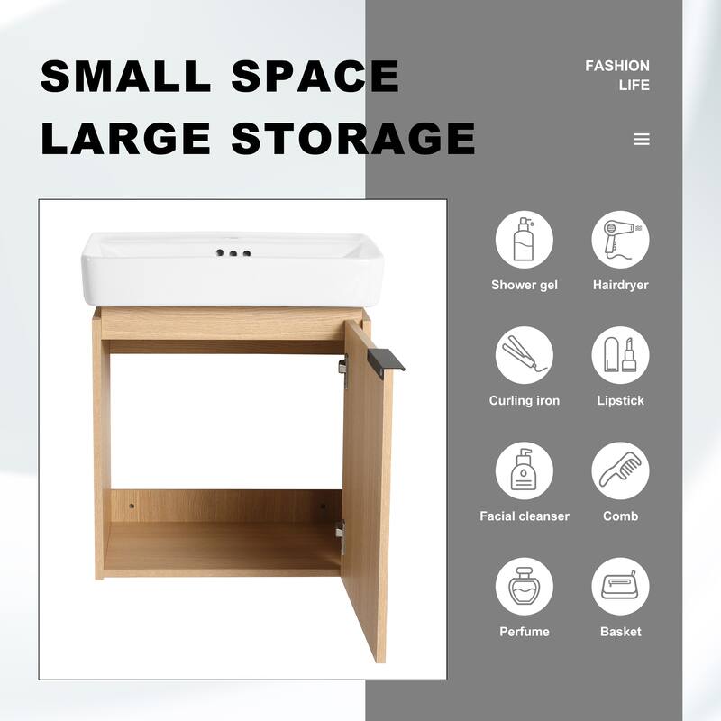 ARTCHIRLY 16/20/24/30/36 Inch Bathroom Vanity With Sink, Floating Bathroom Vanity With Soft Close Door