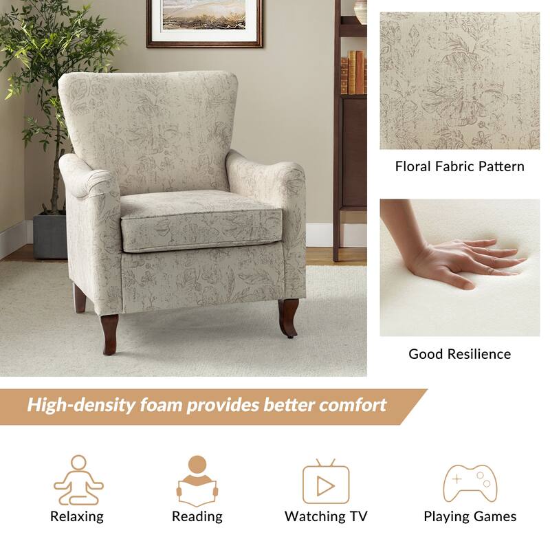 Samouel Modern Floral Upholstered Armchair with Wingback Design Set of 2 by HULALA HOME