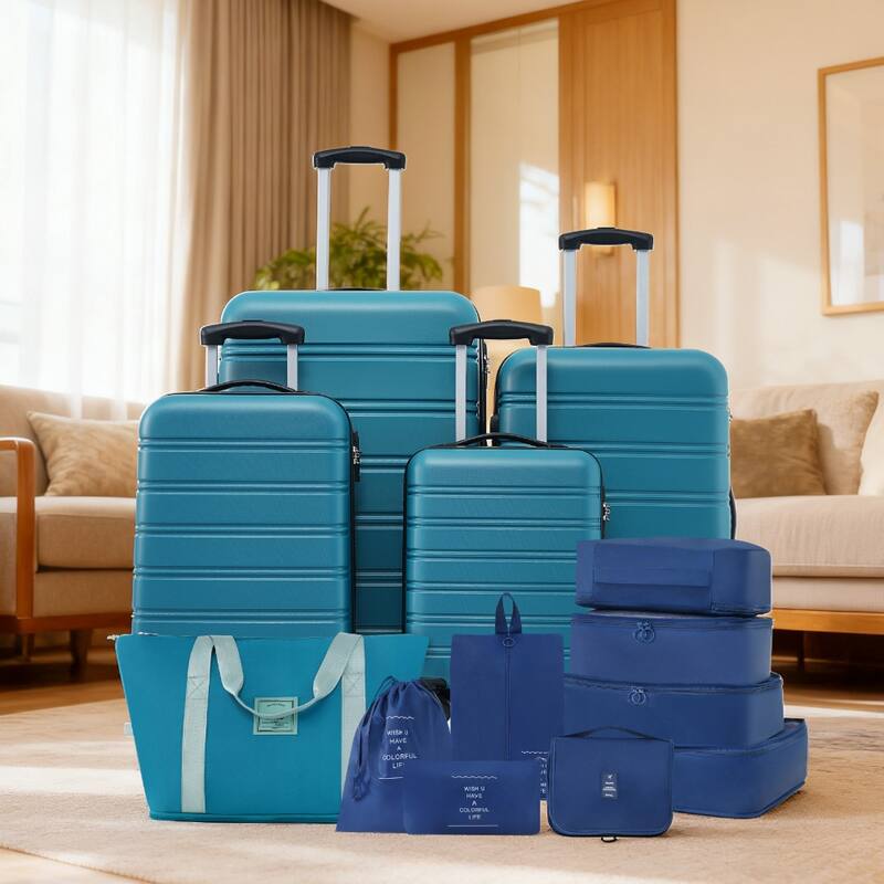 4-Piece Modern Luggage Sets, Lightweight Luggage with 360° Swivel Wheels and TSA Lock, for Boarding Travel, Blue