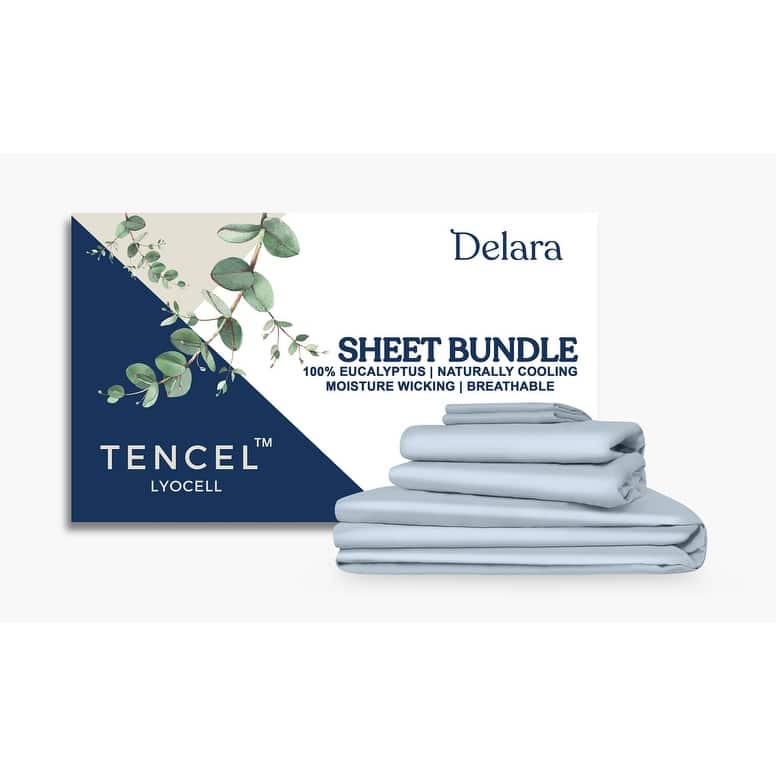 Delara 100% Eucalyptus Lyocell Tencel Bedding Sheet Bundle, Naturally Cooling, Super Soft, Moisture-Wicking, Smooth & Breathable