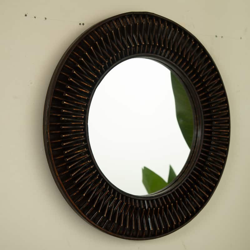 24" Aura Mirror, Dark Bamboo Artistry Circle Wall Mirror, Natural Log-style, Suitable for Bathroom, Bedroom