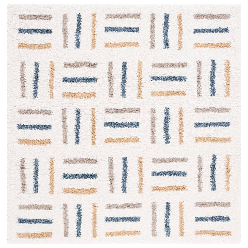SAFAVIEH Calico Shag Orly Geometric 1.5-inch Thick Rug - 8' Square - Ivory/Gold