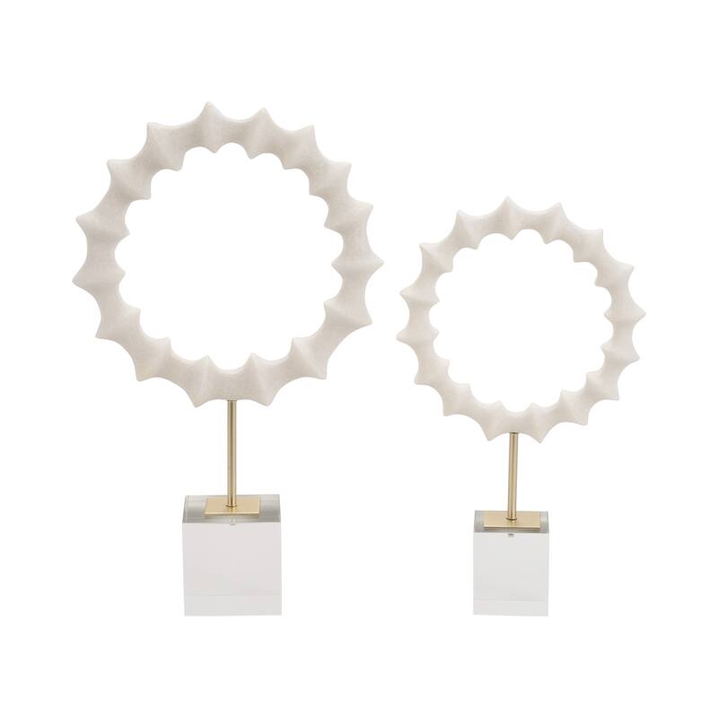 Sagebrook Home PREVISE Statuary in White, Iron and Crystal 15/18" Resin Decorative Objects, Set of 2 - 11" x 4" x 18"