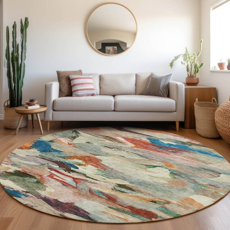 Machine Washable Indoor/ Outdoor Modern Chantille Rug - Green - 8' x 8'