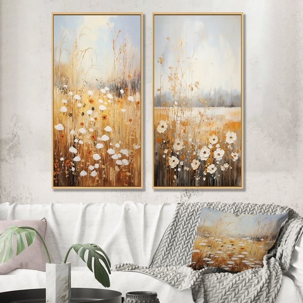 slide 2 of 6, Designart "Meadow Of Dreams" Meadow Framed Art Set Of 2 - Traditional Wall Art Set beige Wall Decor 2 Pieces 25 in. wide x 28 in. high - Brown