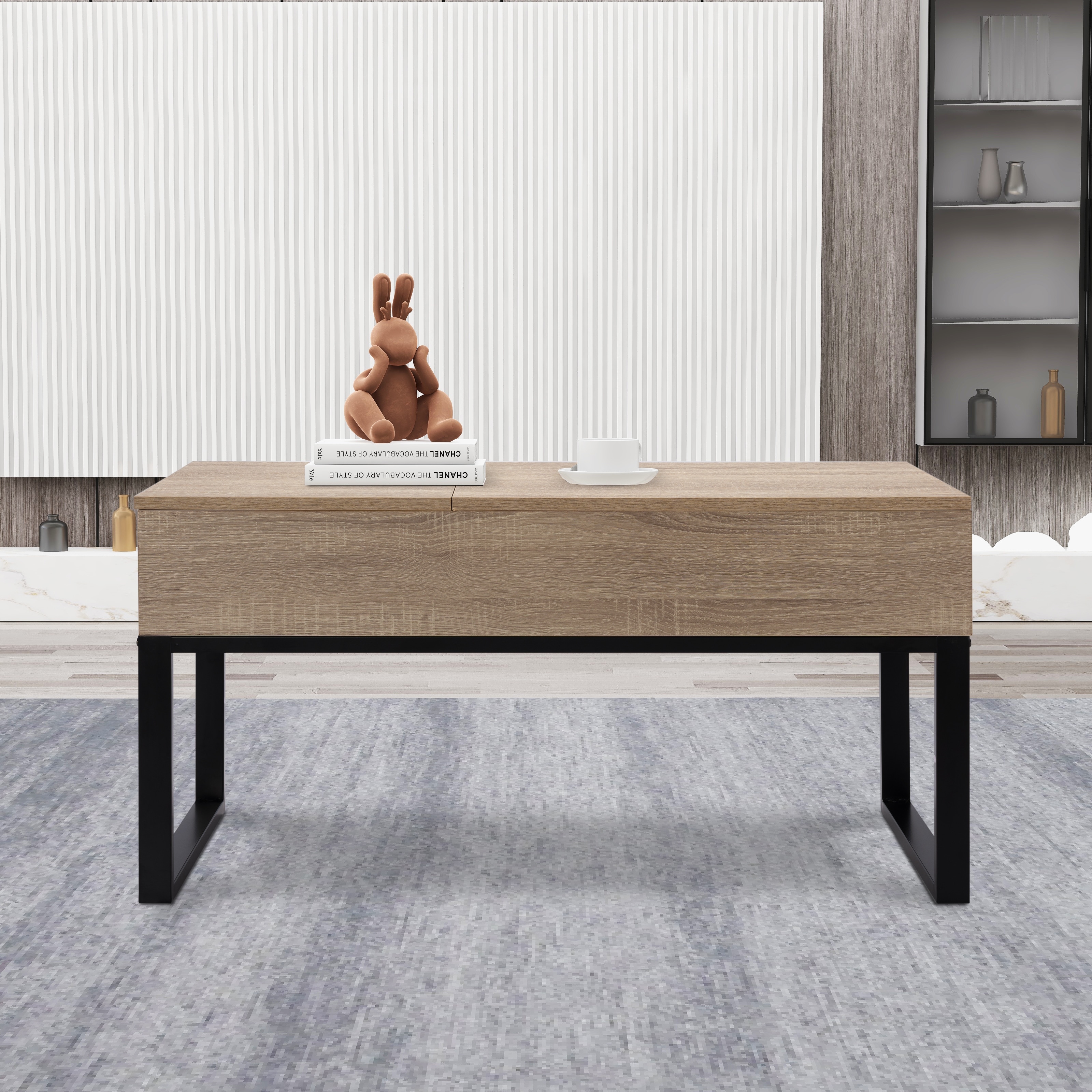 Lift Top Extendable Coffee Table with Storage,.Crafted from MDF,End Tables,Features a hidden compartment under